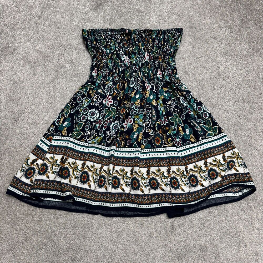 Just Quella Strapless Smocked Sundress Blue Paisley Floral ViscosebWomen L Blue